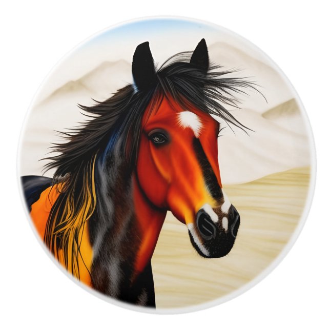 Wild At Heart - A Spirited Western Pinto Pony Ceramic Knob (Front)