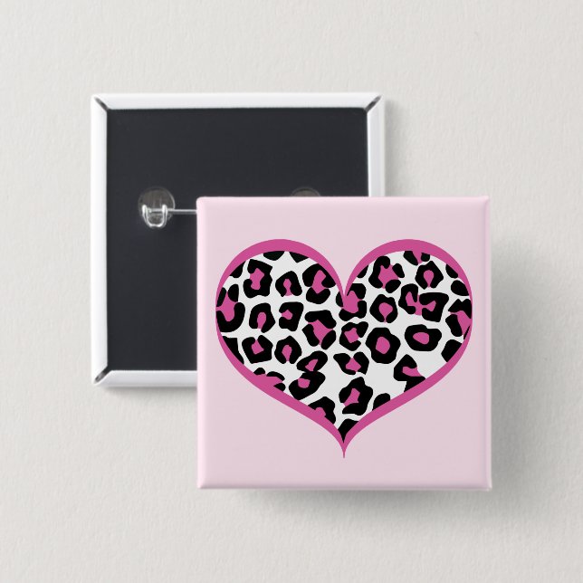 Wild at Heart Leopard Print 2 Inch Square Button (Front & Back)