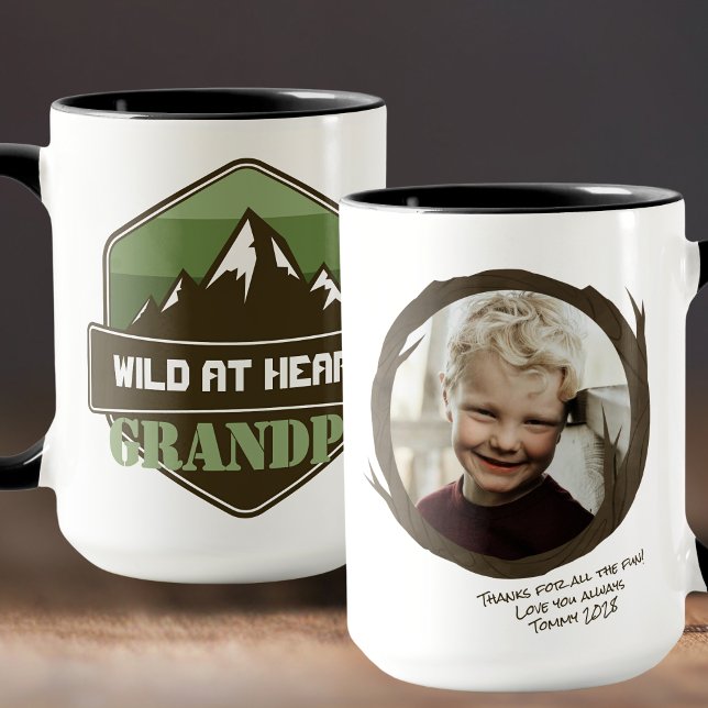 Wild at Heart Personalized Photo Gift Mug (Wild at Heart Camo Outdoor Adventurer Personalized Mug. Available in a variety of colors and styles!)