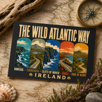 Wild Atlantic Way Ireland Landmarks Illustration