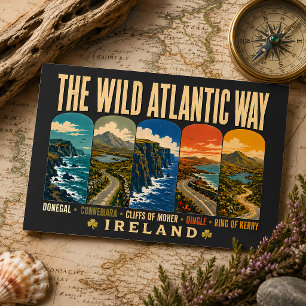 Wild Atlantic Way Ireland Landmarks Illustration Postcard