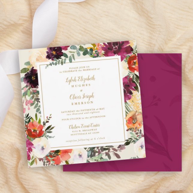 Wild Autumn Bouquet | Square Wedding Invitation (Creator Uploaded)