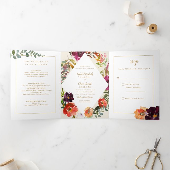 Wild Autumn Bouquet | Wedding Tri-Fold Invitation (Inside)