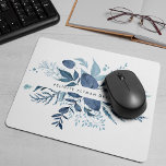 Wild Azure | Blue Botanical Personalized Mouse Pad<br><div class="desc">Elegant botanical logo mousepad design features your name and/or business name framed by a border of lush watercolor foliage in wintry shades of ice blue,  slate and cornflower. Designed to match our Wild Azure collection.</div>