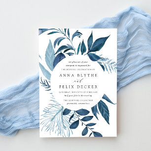 Wild Azure   Blue Botanical Wedding Invitation