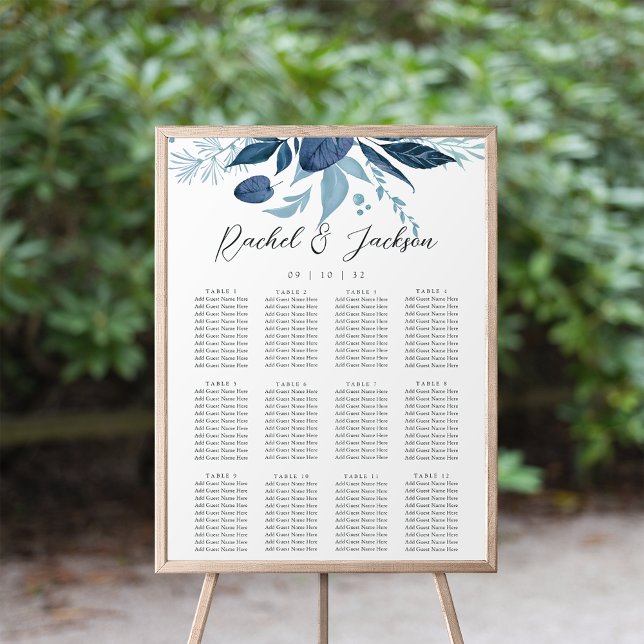 Wild Azure Blue Botanical Wedding Seating Chart (Creator Uploaded)