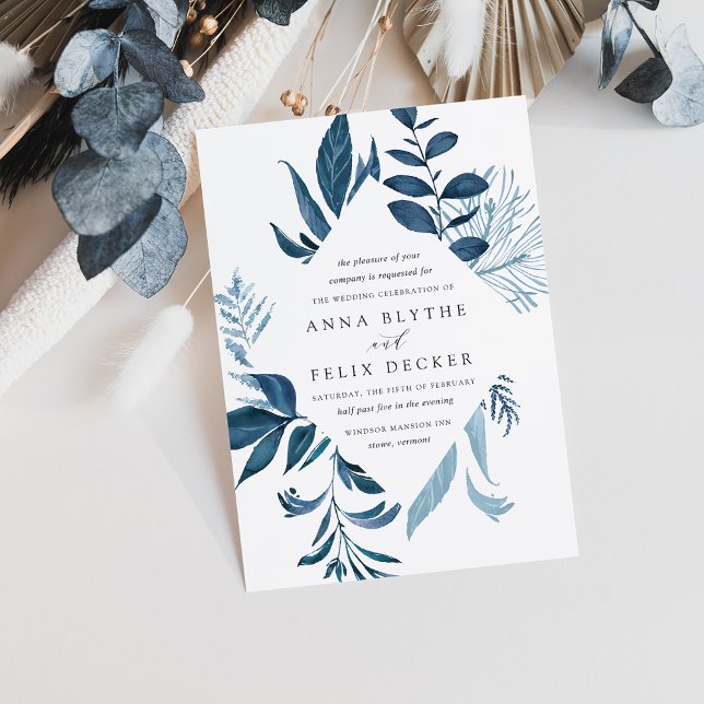 Wild Azure | Blue Watercolor Foliage Wedding Invitation (Creator Uploaded)