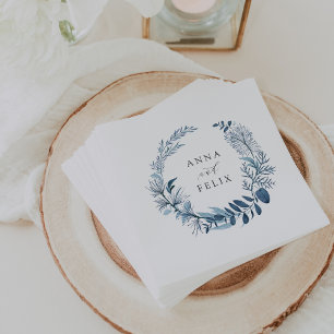 Wild Azure   Botanical Wreath Wedding Napkin