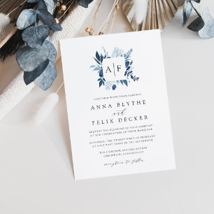 Wild Azure Monogram Wedding Invitation