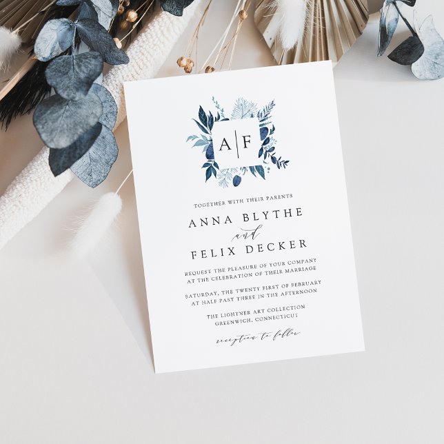 Wild Azure Monogram Wedding Invitation (Creator Uploaded)