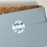 Wild Azure | Personalized Botanical Wedding Classic Round Sticker<br><div class="desc">Seal your invitation envelopes or favours with these elegant botanical wedding stickers featuring your names framed by a top and bottom border of winter watercolor foliage in shades of blue. Coordinates with our Wild Azure wedding collection.</div>