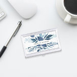 Wild Azure | Personalized Business Card Holder<br><div class="desc">Elegant botanical business card holder features your name and/or business name framed by a border of lush watercolor leaves in shades of blue,  on a crisp white background. Matching business cards and accessories also available in our Wild Azure collection.</div>