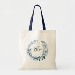 Wild Azure Personalized Tote Bag<br><div class="desc">Our custom personalized tote features a blue and white watercolor botanical wreath with your name or monogram inscribed inside in hand lettered script.</div>