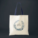 Wild Azure Personalized Tote Bag<br><div class="desc">Our custom personalized tote features a blue and white watercolor botanical wreath with your name or monogram inscribed inside in hand lettered script.</div>