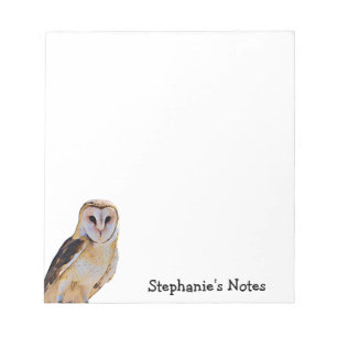 Wild Barn Owl Bird Artwork Name Personalized White Notepad
