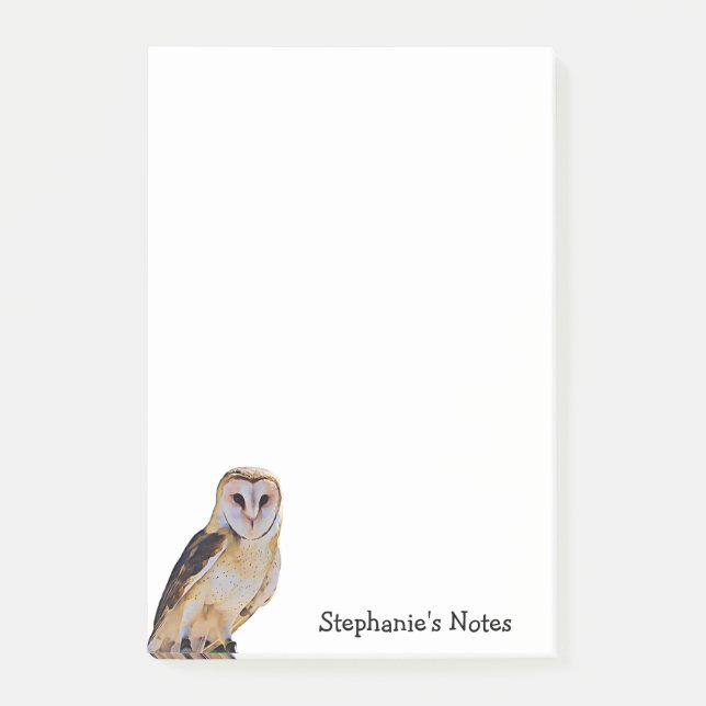 Wild Barn Owl Bird Artwork Name Personalized White Post-it Notes (Front)