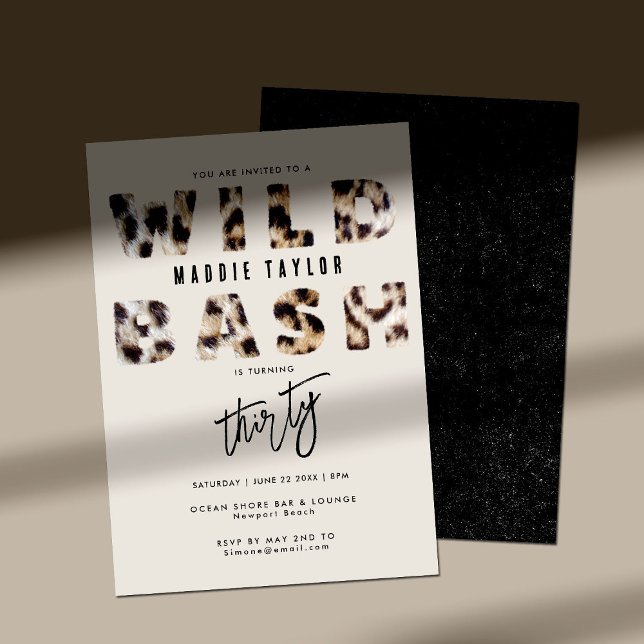 Wild Bash Leopard Fur Letters 30th Birthday Party Invitation (Creator Uploaded)
