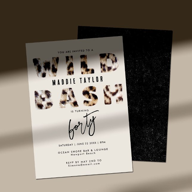 Wild Bash Leopard Fur Letters 40th Birthday Party Invitation (Creator Uploaded)