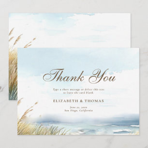 Wild Beach Fence Ocean Grass Art Elegant Wedding Thank You Card