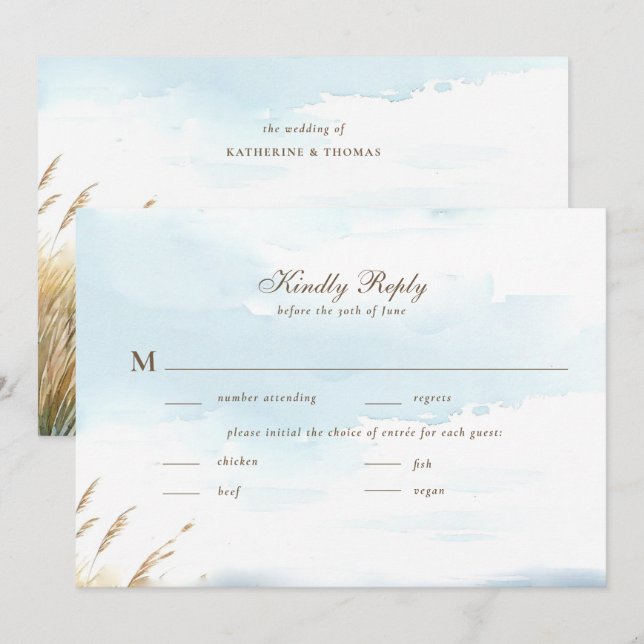 Wild Beach Fence Ocean Grass Art Wedding Meal RSVP (Front/Back)