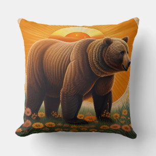 🐻 Wild Bear Majesty – Golden Field Nature Scene Throw Pillow
