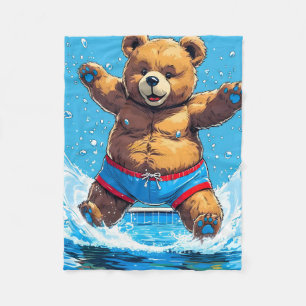 Wild Bear Summer Vintage Pool Fleece Blanket
