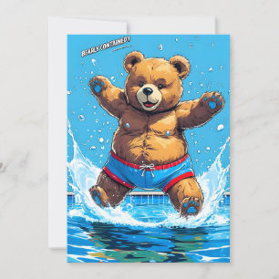 Wild Bear Summer Vintage Pool  Holiday Card