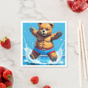 Wild Bear Summer Vintage Pool  Napkin
