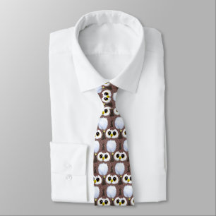 Wild Beige Baby Owl Pattern Neck Tie