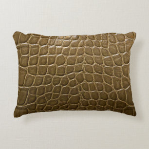 wild beige brown alligator crocodile  leather accent pillow