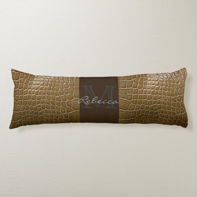 wild beige brown alligator crocodile  leather body pillow (Front)