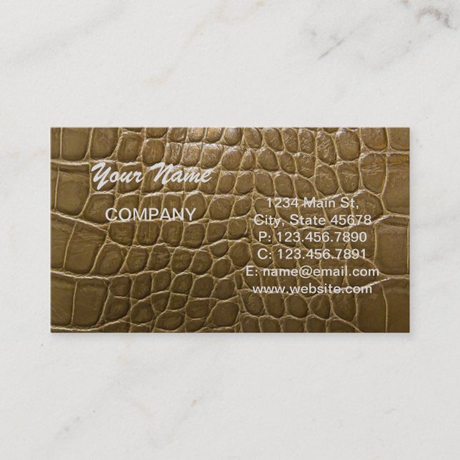 wild beige brown alligator crocodile  leather business card (Front)