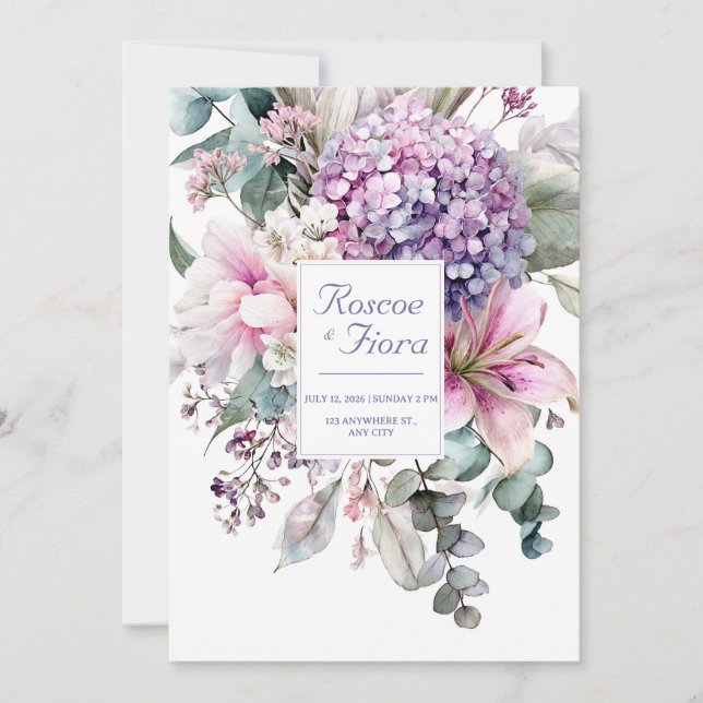 Wild Berry Bouquet Pink and Purple Wedding Invitation (Front)