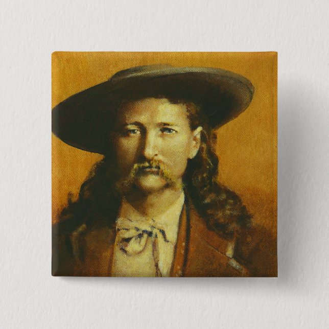 Wild Bill Hickok Illustration 2 Inch Square Button (Front)