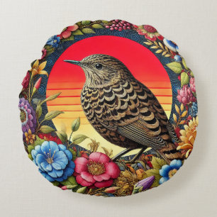 🌿 Wild Bird Floral Bloom Art Gift For Home Decor Round Pillow