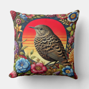 🌸 Wild Bird Floral Garden Gift For Nature Lovers Throw Pillow
