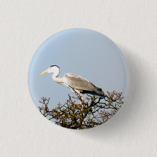 WILD BIRD HERON 1 INCH ROUND BUTTON