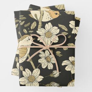 Wild Birds and Flowers Nature Wrapping Paper Sheet