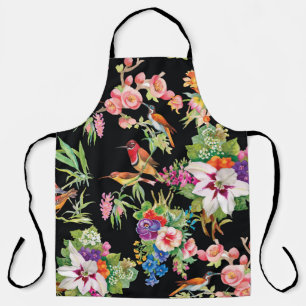 Wild Birds Flowers: Black Vintage Apron