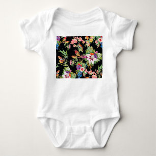 Wild Birds Flowers: Black Vintage Baby Bodysuit