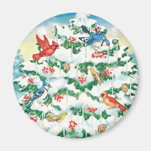 Wild Birds in Nature with Starlit Christmas Tree Magnet