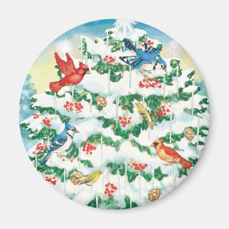 Wild Birds in Nature with Starlit Christmas Tree Magnet