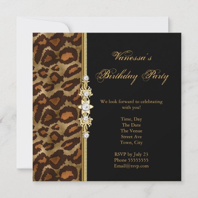 Wild Birthday Party Gold Black Animal Print Invitation (Front)