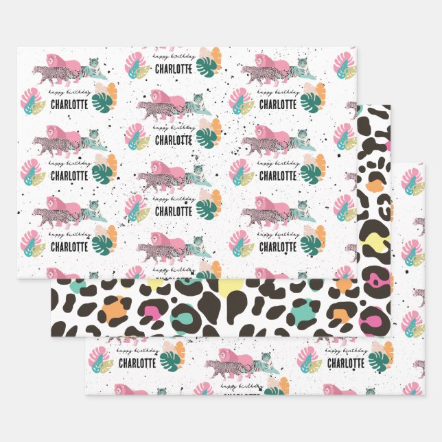 Wild Birthday Party Jungle Animals Kids Birthday Wrapping Paper Sheet (Set)