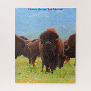 Wild Bison Oklahoma. Christmas Greetings Jigsaw Puzzle