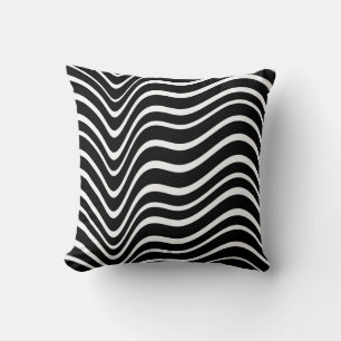 wild black and white wavy stripes throw pillow