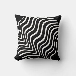 wild black and white wavy stripes throw pillow