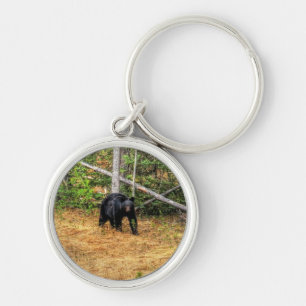 Wild Black Bear & Yukon Forest Photo Art Keychain