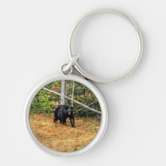 Wild Black Bear & Yukon Forest Photo Art Keychain (Front)