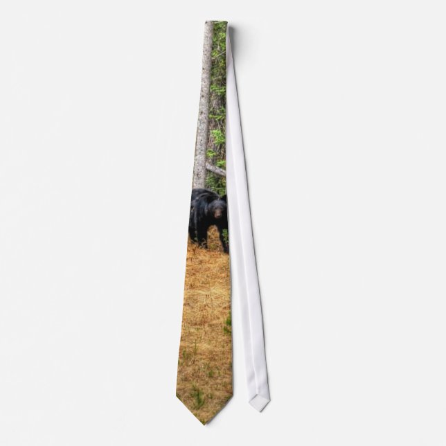 Wild Black Bear & Yukon Forest Photo Art Tie (Front)